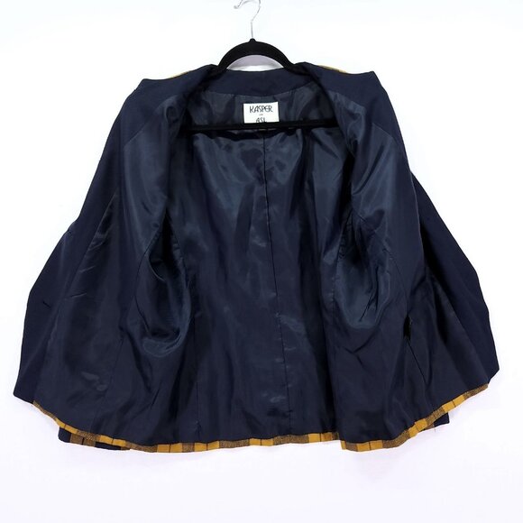 Kasper Vintage Blazer Size 10 Mustard Blue Plaid Dark Academia Jacket - Picture 3 of 11